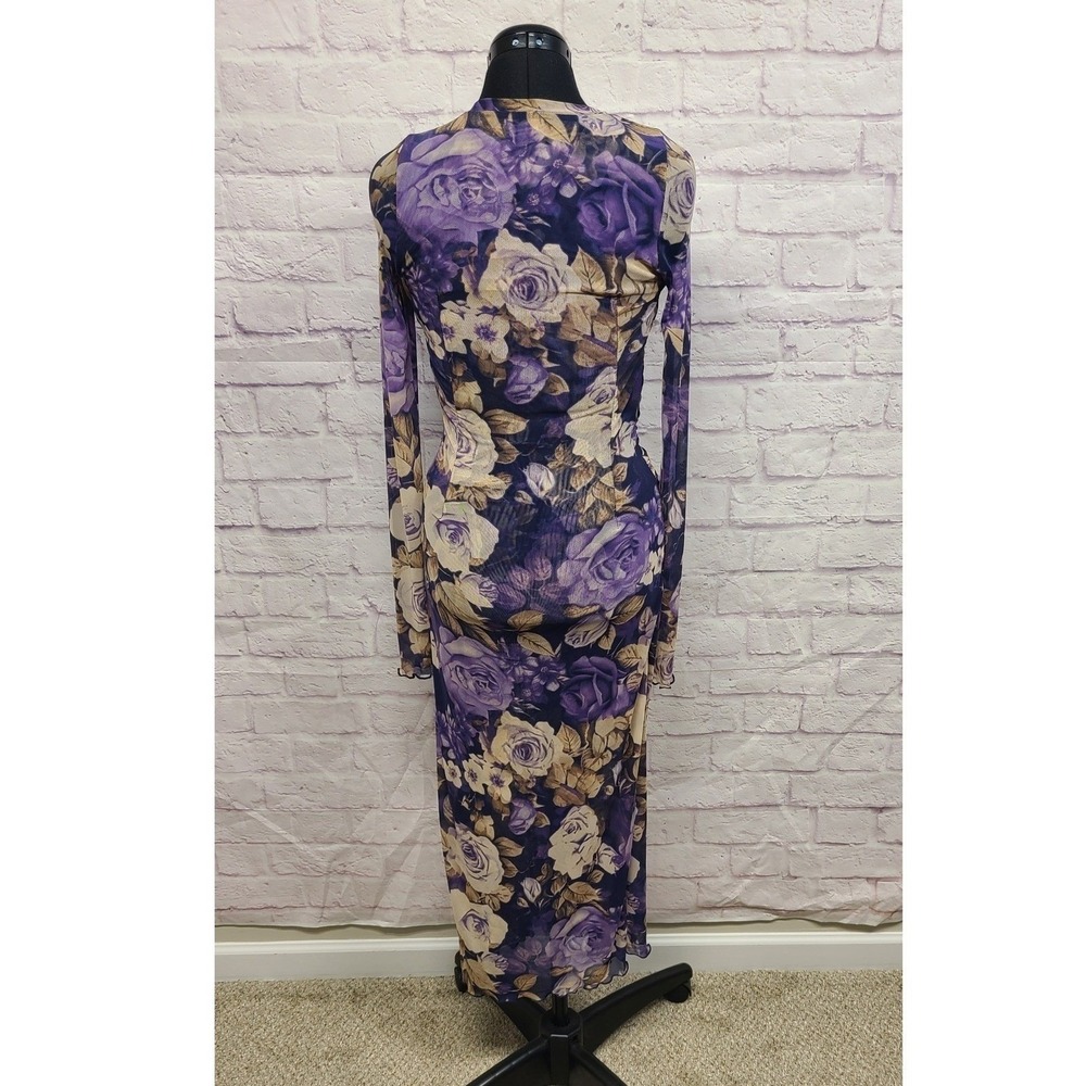 Free‎ People Floral Mesh Long Sleeve Ruched Maxi Dress Purple S - Picture 4 of 9